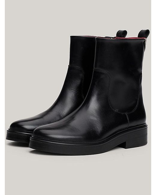 Tommy Hilfiger Black Premium Leather Low Boot Shoes