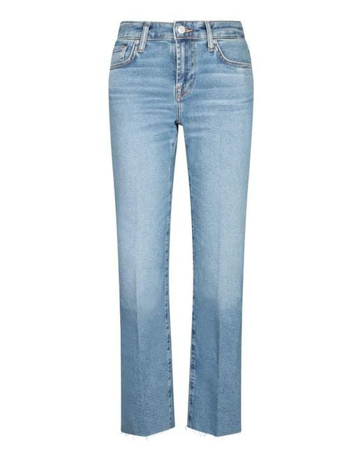 7 For All Mankind Blue Calie Straight Ankle Fancy With Raw Cut
