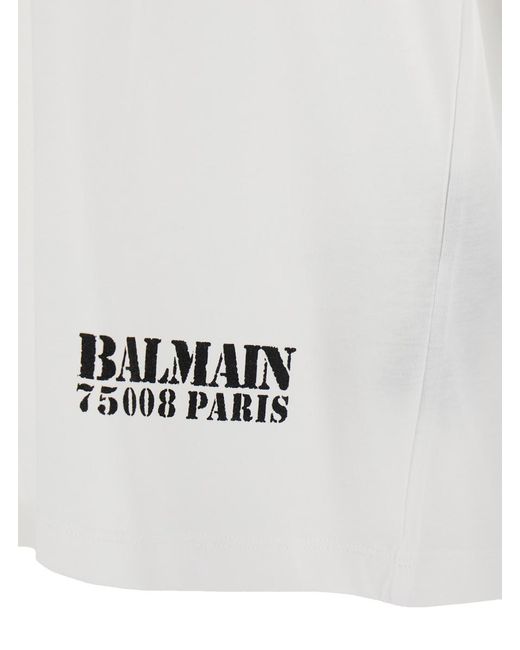 Balmain White Crewneck T-Shirt With Logo Lettering Print On The Front for men
