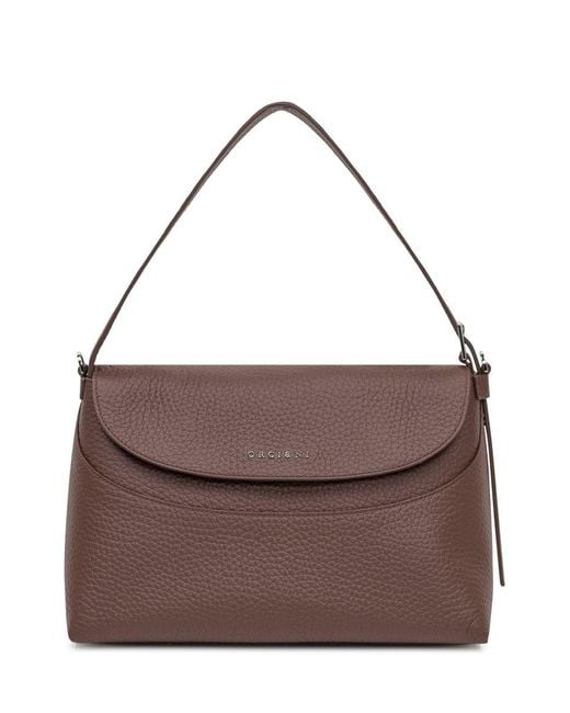 Orciani Brown Leather Shoulder Bag With Flap