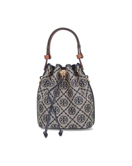 Tory Burch White "T-Monogram" Bucket Bag