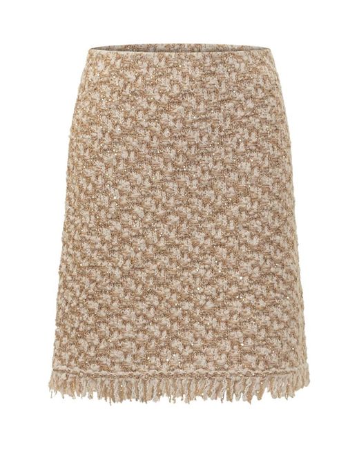 Fabiana Filippi Natural Bouclé Miniskirt With Fringes By