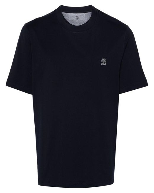 Brunello Cucinelli Blue Logo Cotton T-shirt for men