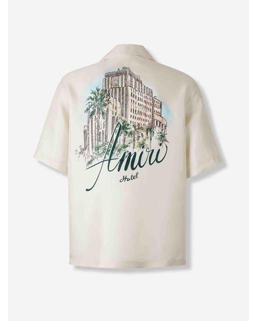 Amiri White Silk Bowling Shirt for men