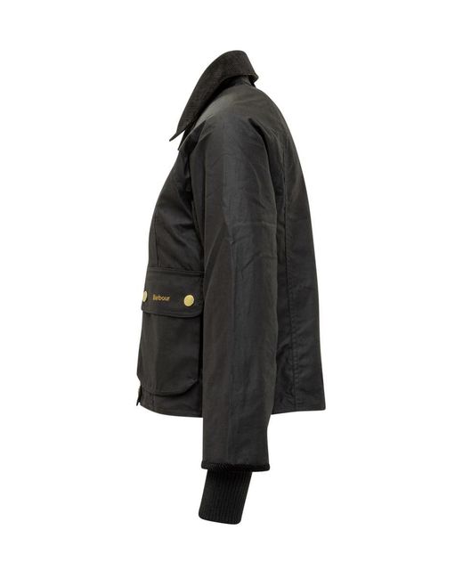 Barbour Black Waxed Jacket With Pockets