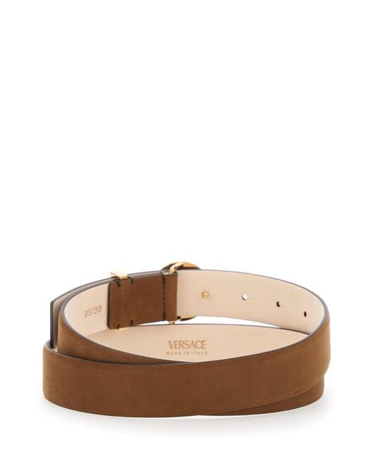 Versace Brown Belt With Medusa Head Buckle In Suede Man for men