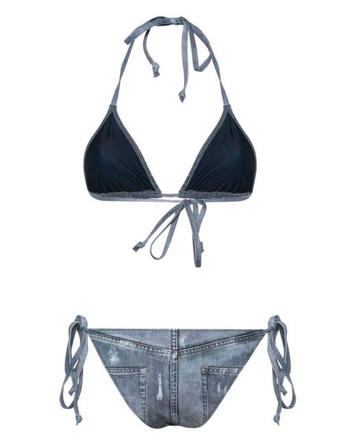 Acne Blue Denim Print Bikini Set