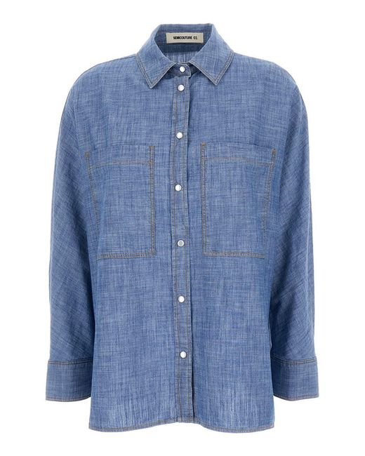 Semicouture Blue Denim Oversize Shirt