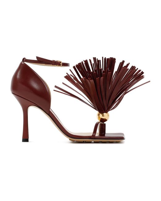 Bottega Veneta Red Chic Square Open Toe Sandals With Stiletto Heel