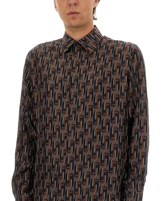 Fendi Black Printed Silk Shirt for men