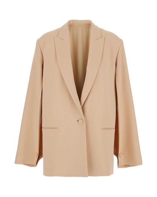 Alberta Ferretti Natural Single-Breasted Jacket With Classic Lapels