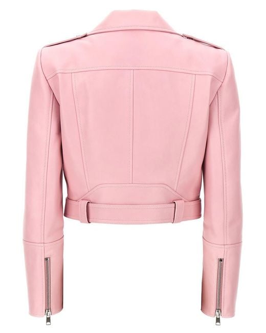 Alexander McQueen Pink Notched-collar Cropped Leather Jacket