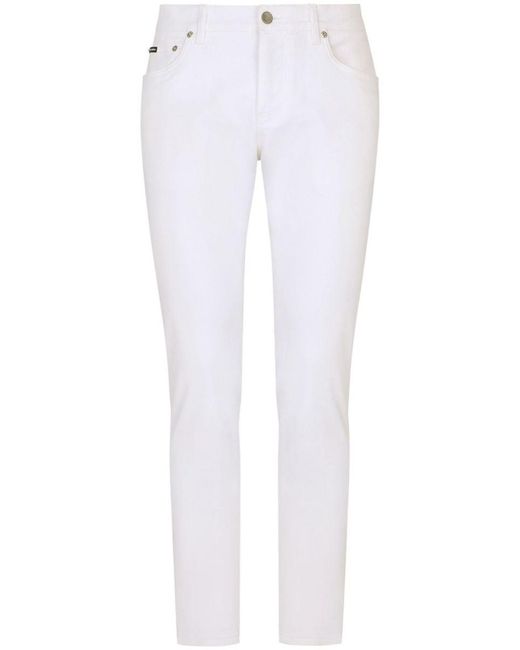 Dolce & Gabbana White Slim Jeans With Logo Plaque for men