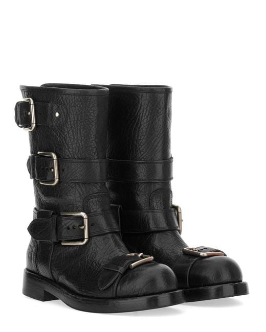 Dolce & Gabbana Black Leather Boot With Buckles