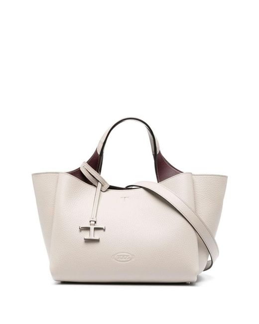 Tod's White Logo-plaque Leather Tote Bag