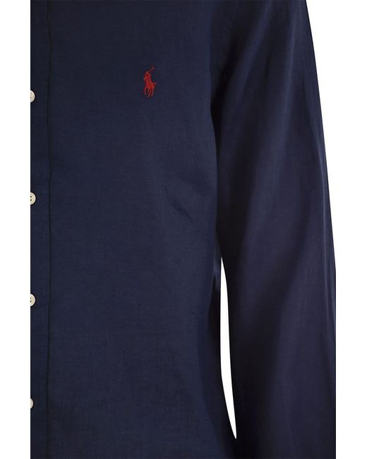 Polo Ralph Lauren Blue Custom-Fit Linen Shirt for men