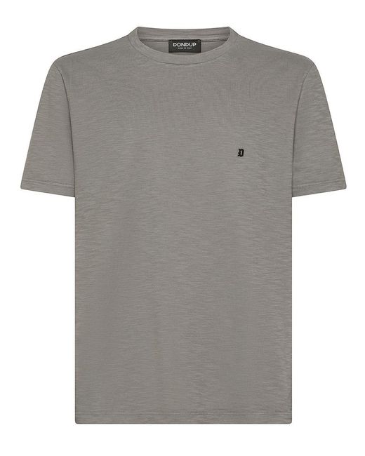Dondup Gray Cotton T-Shirt With Embroidered Front Logo for men