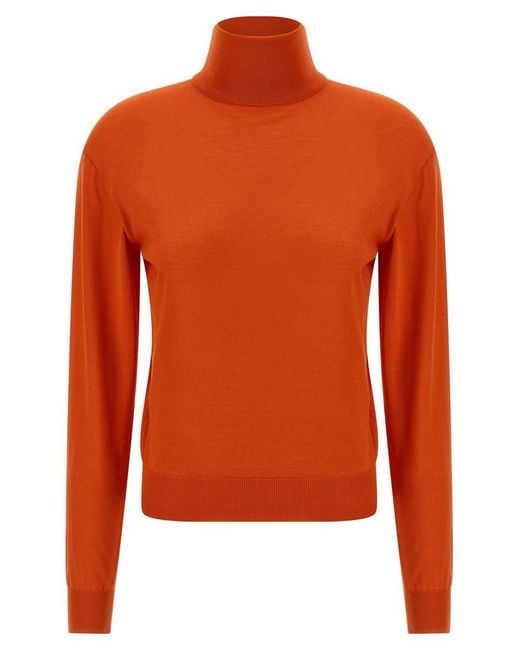 Saint Laurent Orange Silk Cashmere Turtleneck Sweater