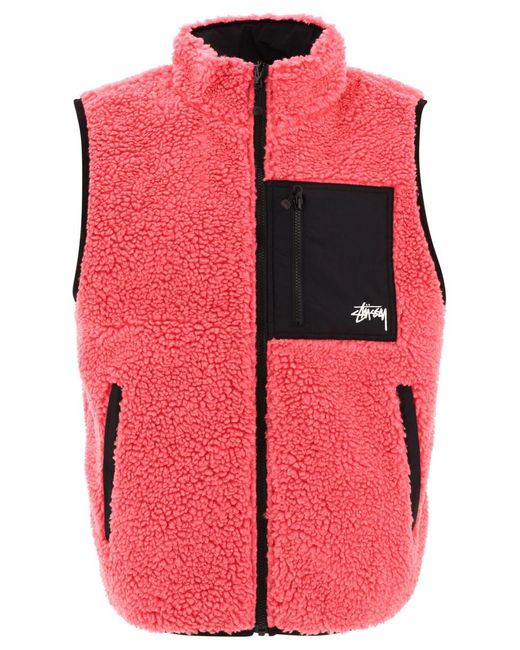 Stussy Red "Sherpa" Reversible Vest for men