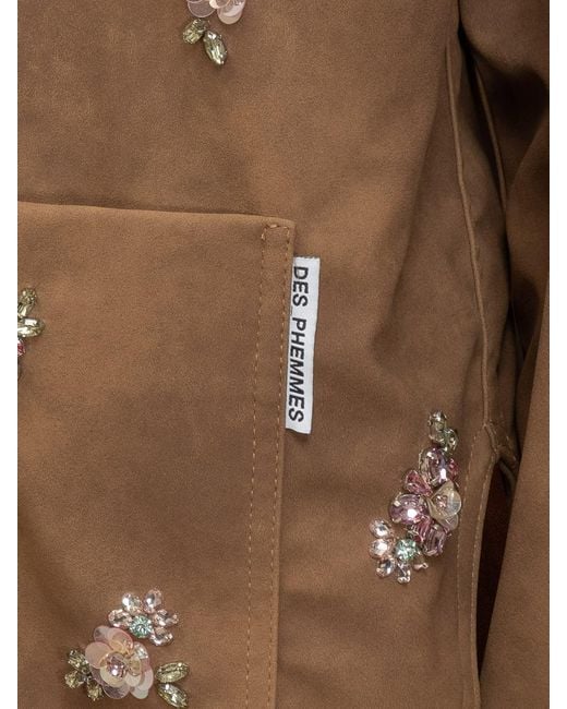 DES_PHEMMES Brown Des Phemmes Suede Shirt With Embroidery