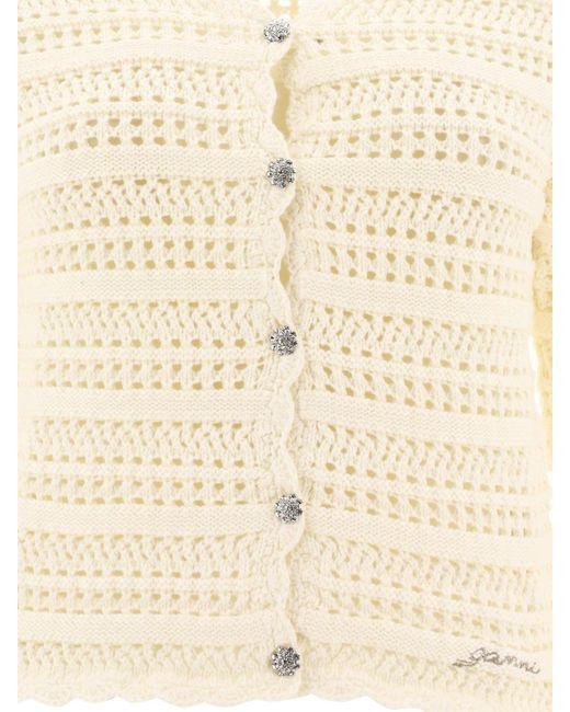 Ganni Natural Organic-cotton Pointelle-knit Cardigan