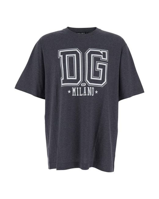 Dolce & Gabbana Black Crewneck T-Shirt With Logo Print On The Front for men