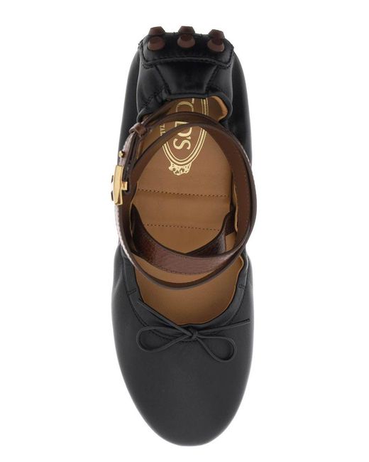 Tod's Black Premium Leather Gommino Ballerina Shoes.
