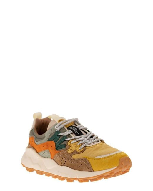 Flower Mountain Orange Yamano 3 - Sneakers In Suede And Technical Fabric for men