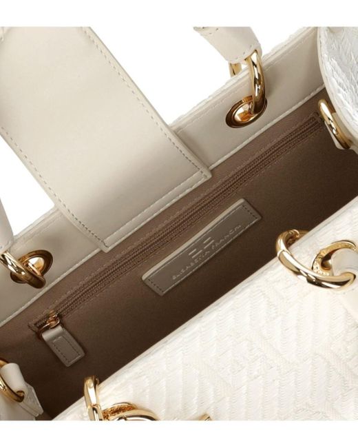 Elisabetta Franchi White Ivory Jacquard Raffia Small Handbag