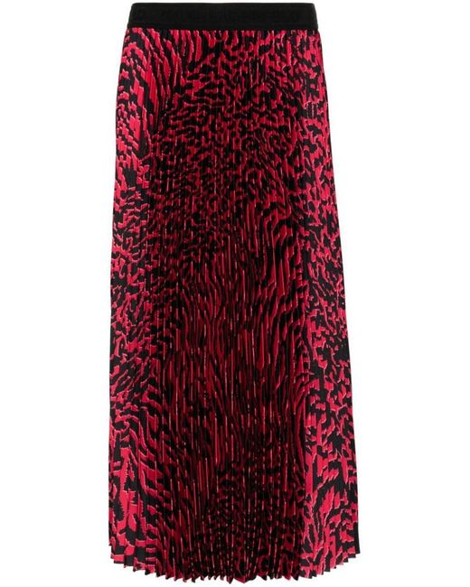 Karl Lagerfeld Red Pleated Midi Skirt