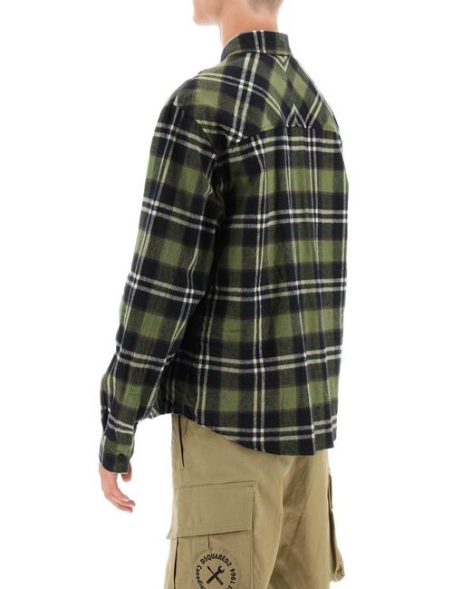 DSquared² Black Check Flannel Shirt With Rubberized Logo for men