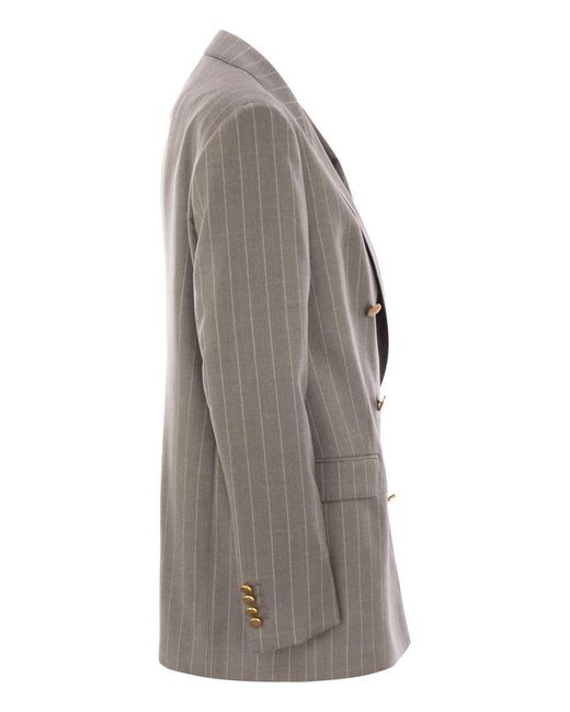 Tagliatore Gray Stretch Wool Double-Breasted Pinstripe Blazer