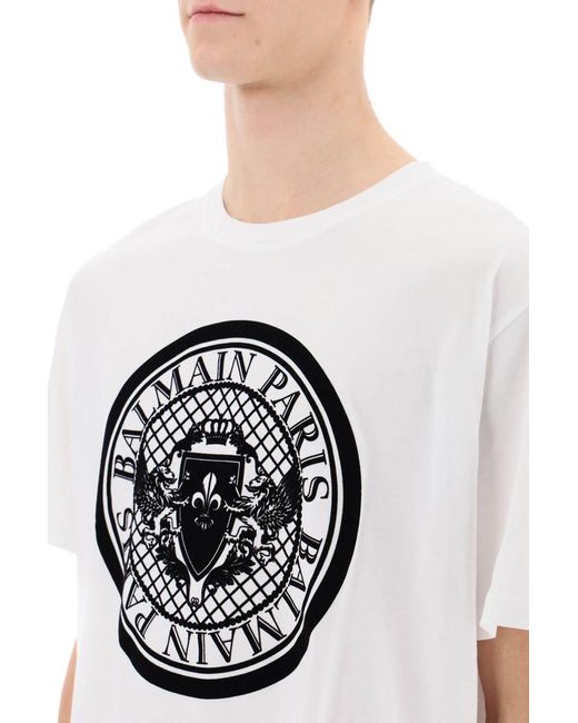 Balmain Gray T-Shirt With Flocked Coin Print for men