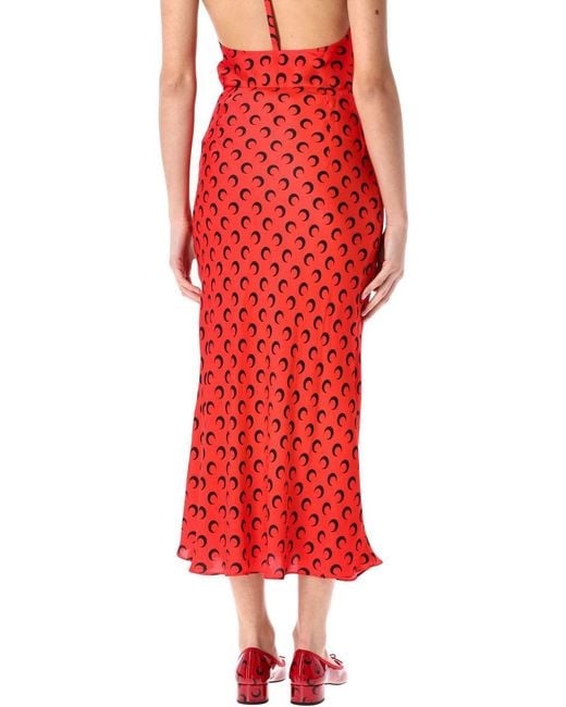 MARINE SERRE Red Moon Satin Midi Skirt