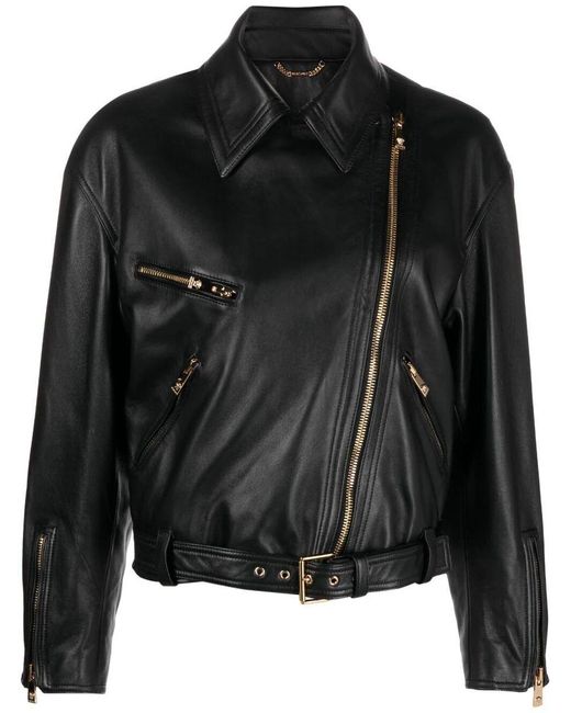 Versace Black Leather Biker Jacket