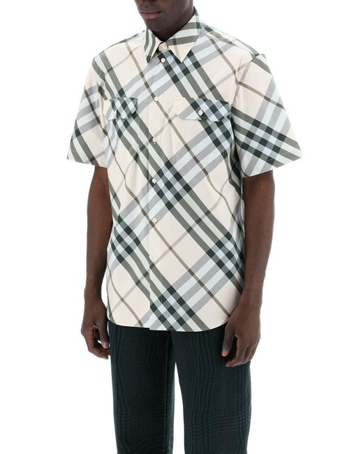 Burberry White Short-Sleeved Checkered Shirt for men