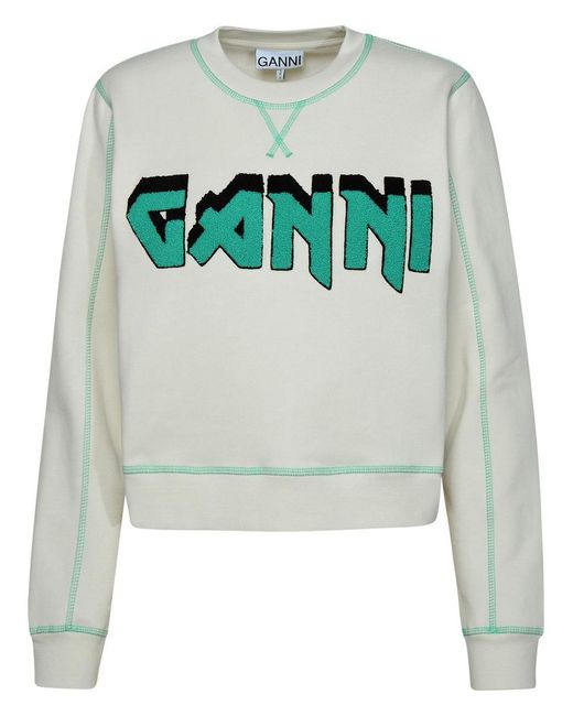 Ganni Gray 'Isles Rock' Bio Ivory Cotton Sweatshirt