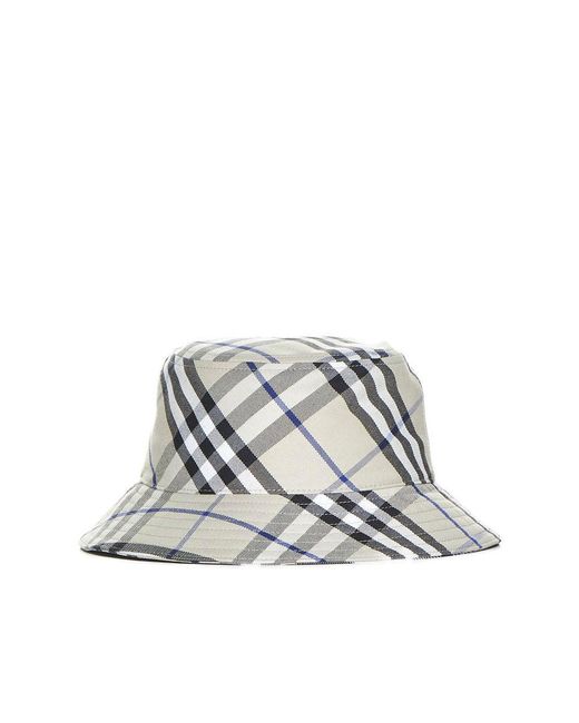 Burberry White Ered Cotton Blend Bucket Hat With Nine Words