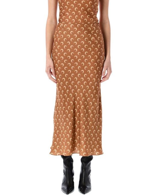 MARINE SERRE Brown Moon Satin Midi Skirt