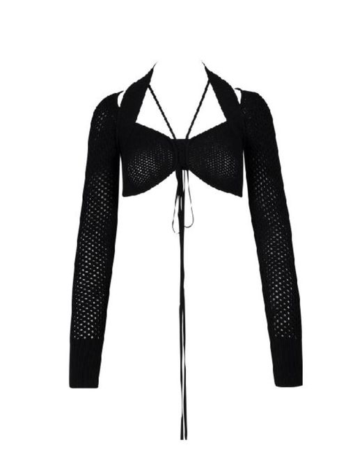ANDREADAMO Black Fishnet-knit Bra With Strappy Details Clothing
