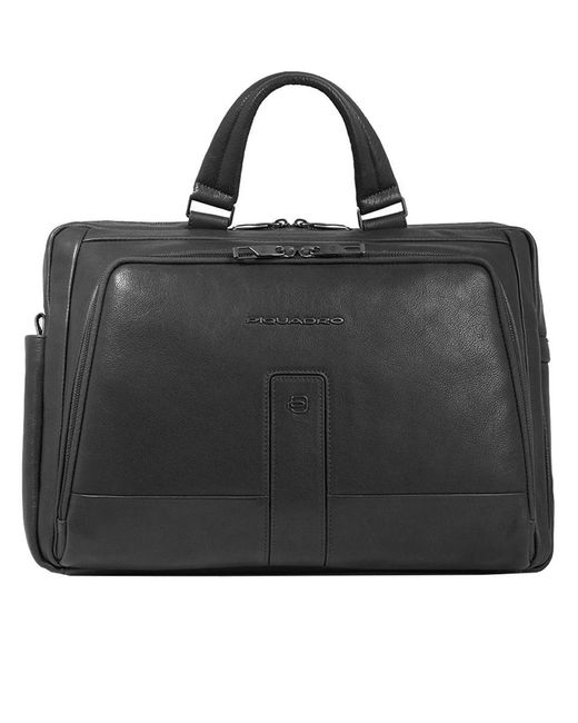Piquadro Black Leather Briefcase Compartment 15.6" Bags