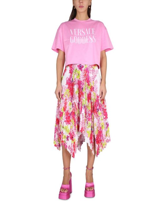 Versace Red Pleated Skirt With Floral Print