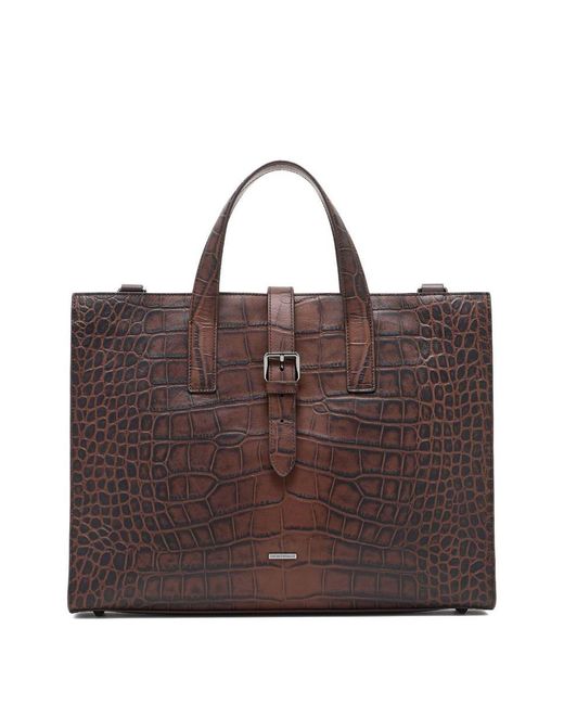 Emporio Armani Brown Leather Briefcase for men