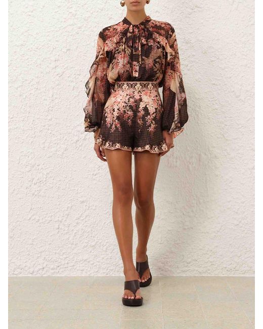 Zimmermann Brown Illuminate Ruffle Bermuda Shorts