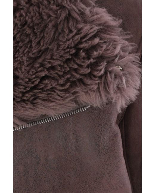 Rick Owens Brown Distressed Leather Jacket With Plush Shearling Lining for men