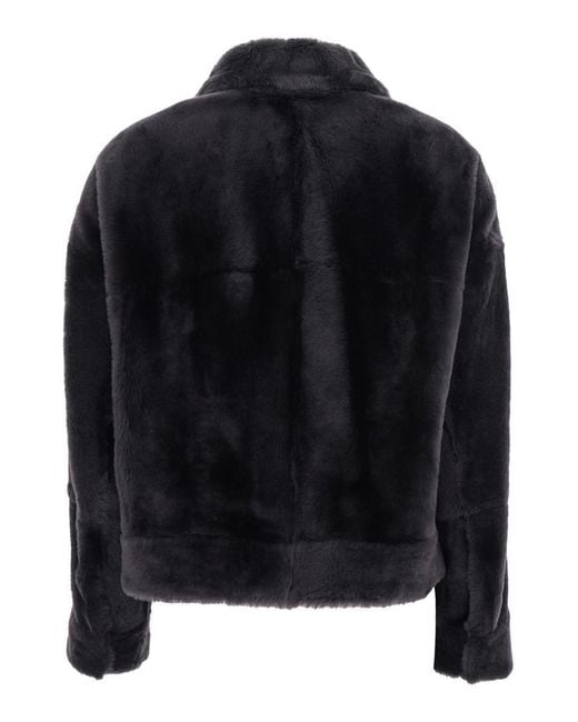 Brunello Cucinelli Black Shearling Jacket With Two Front Welt Pockets With Zip
