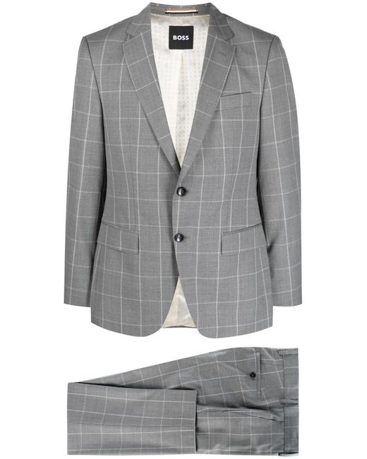 Boss Gray Windowpane-print Single-breasted Suit for men