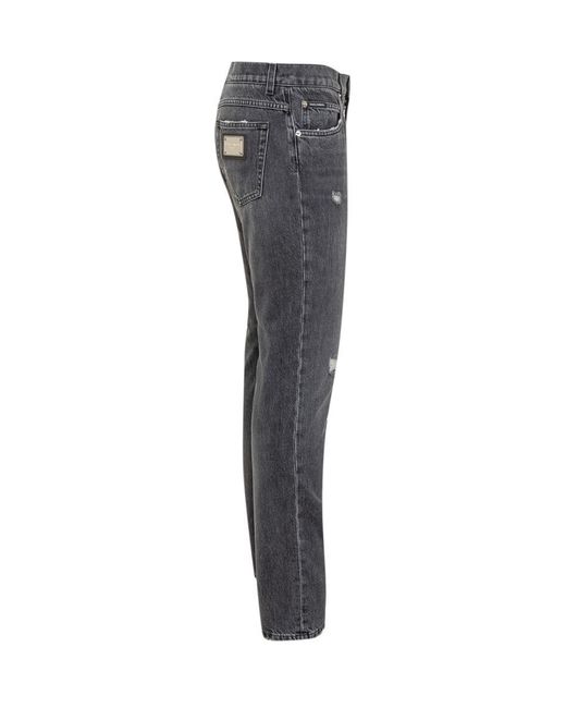 Dolce & Gabbana Gray Denim Jeans With Abrasions for men