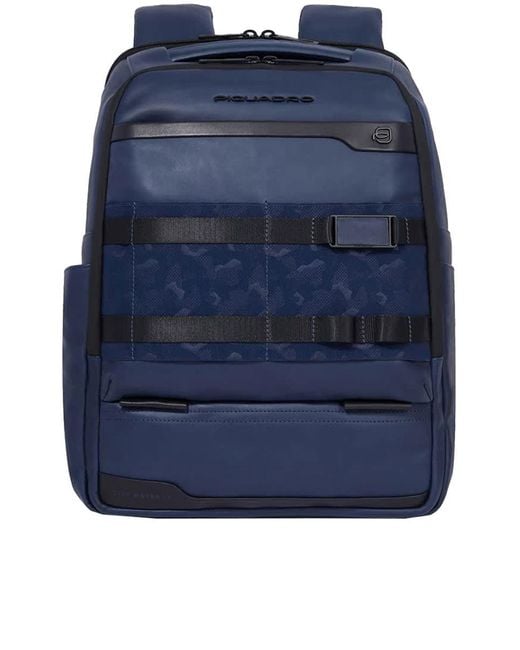 Piquadro Blue 14" Medium Leather Laptop Backpack Bags