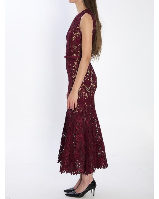 chinese dress ladies Burgundy Guipure Lace Midi Dress main image 1
